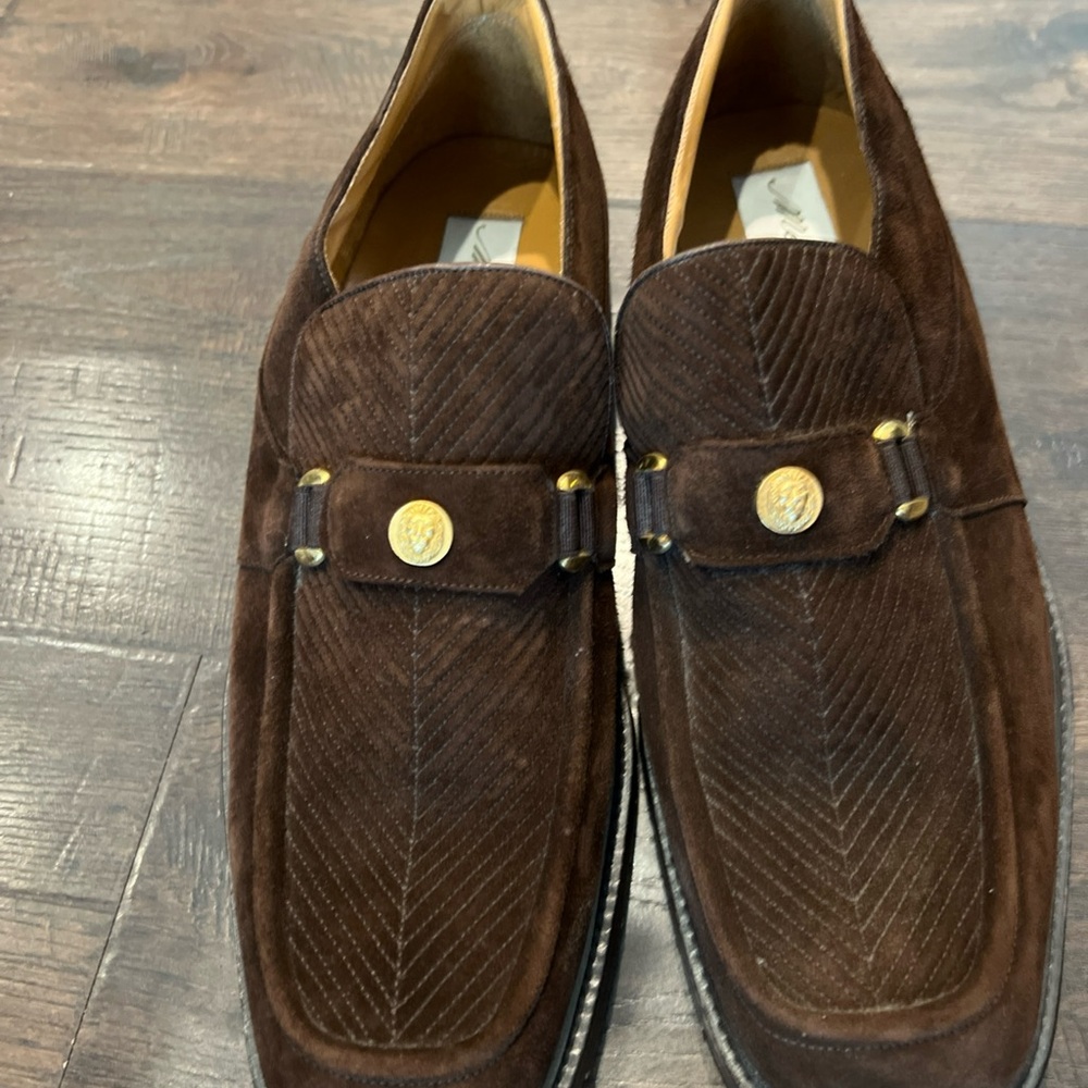 Mezlan Shoes Mens Size 11 Brown Suede Derby Slip On Made Spain Formal Gold
